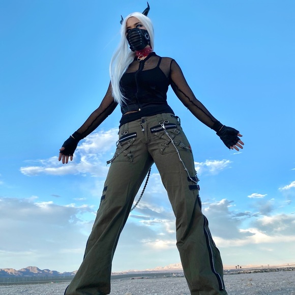 SOLD VTG TRIPP NYC Army Green Bondage Pants - Picture 3 of 10